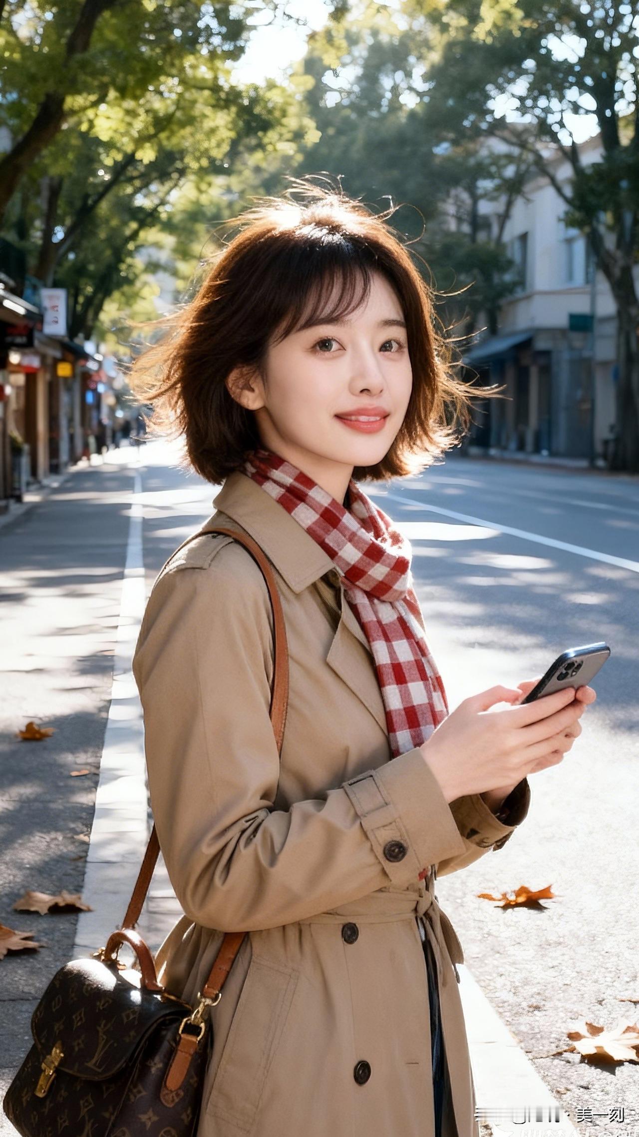 秋风起，落叶舞，人归处。前些天拍的照片秋日漫步，时尚穿搭，手机相伴，享受美好时