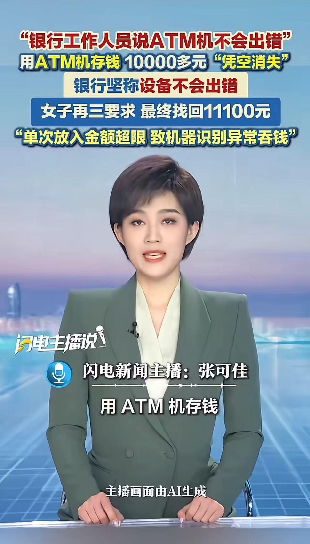 女子用ATM机存钱，10000多元“凭空消失”！女子连忙去柜台找工作人员