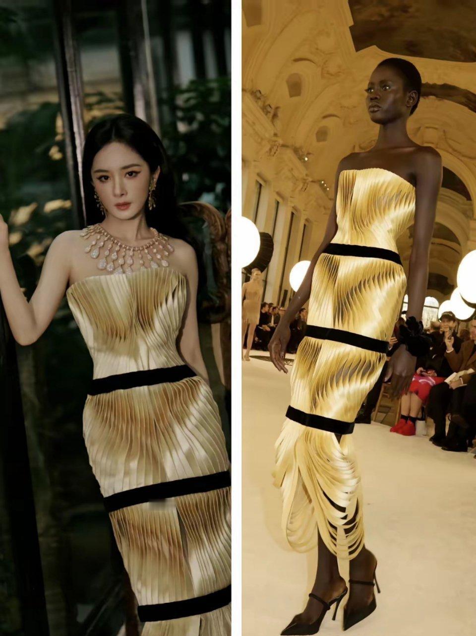 一开始我怀疑是礼服的问题，​后来我怀疑是发型的问题，​但直到我看到模特穿同款礼服