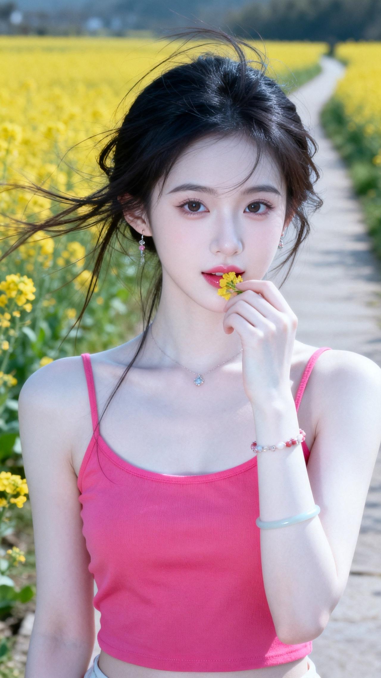 花间少女，轻嗅春光。