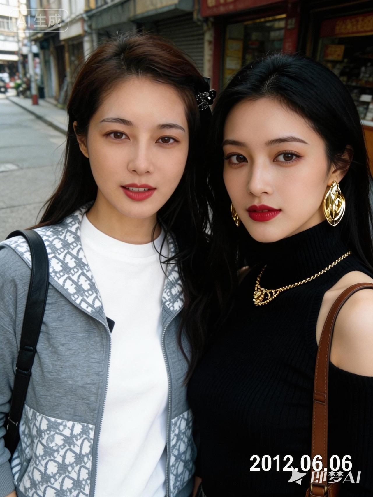 闺蜜街拍，时尚穿搭，青春洋溢！