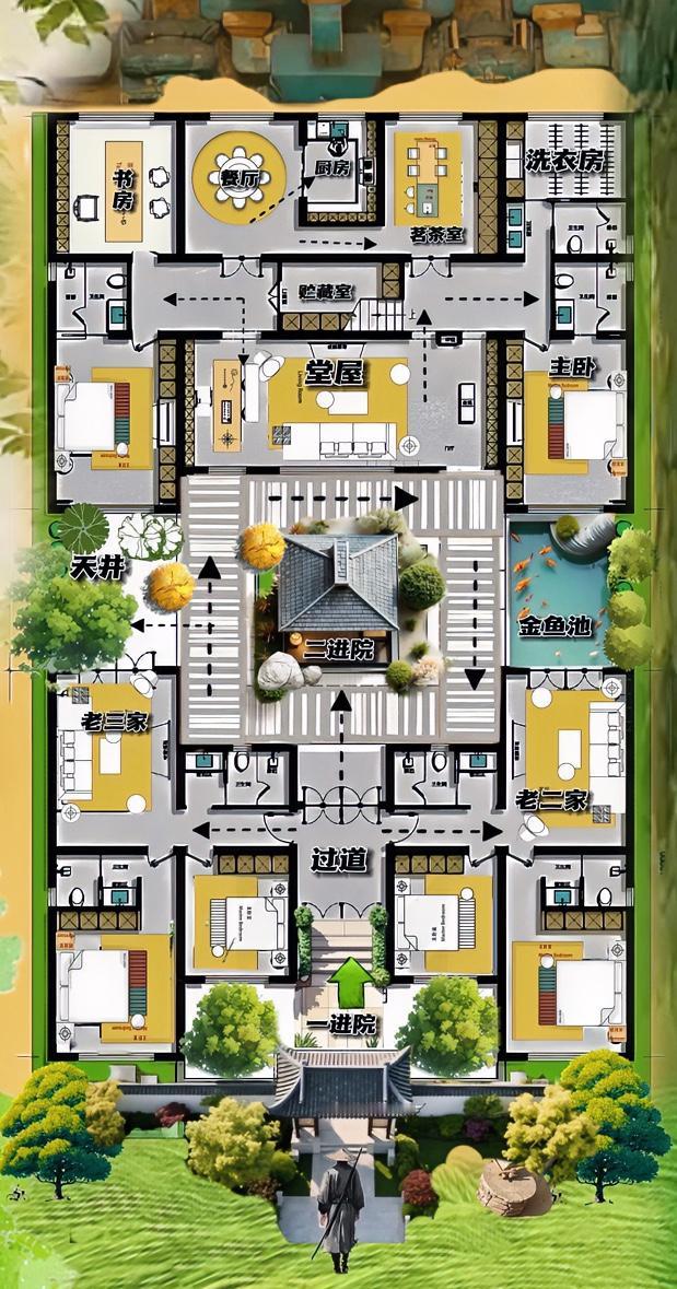 太喜欢这个自建房了，黄金构图真的是满腹经纶，506㎡就是原汁原味的四合院，三间屋