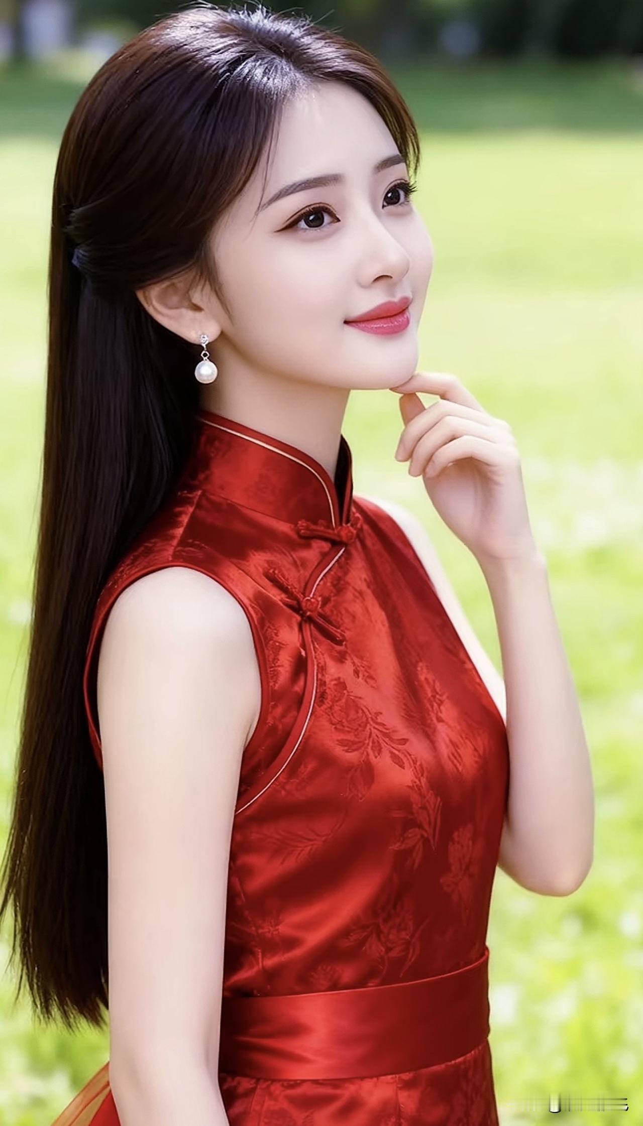 优雅红裙，温婉如玉，尽显东方韵味。气质红裙女穿红裙的女生温婉红裙穿红裙的女