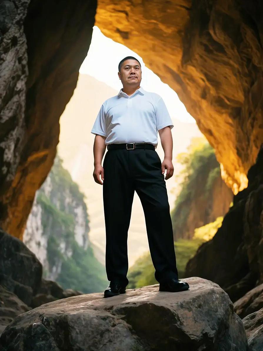 中年悬崖峭壁户外登山山高人为峰