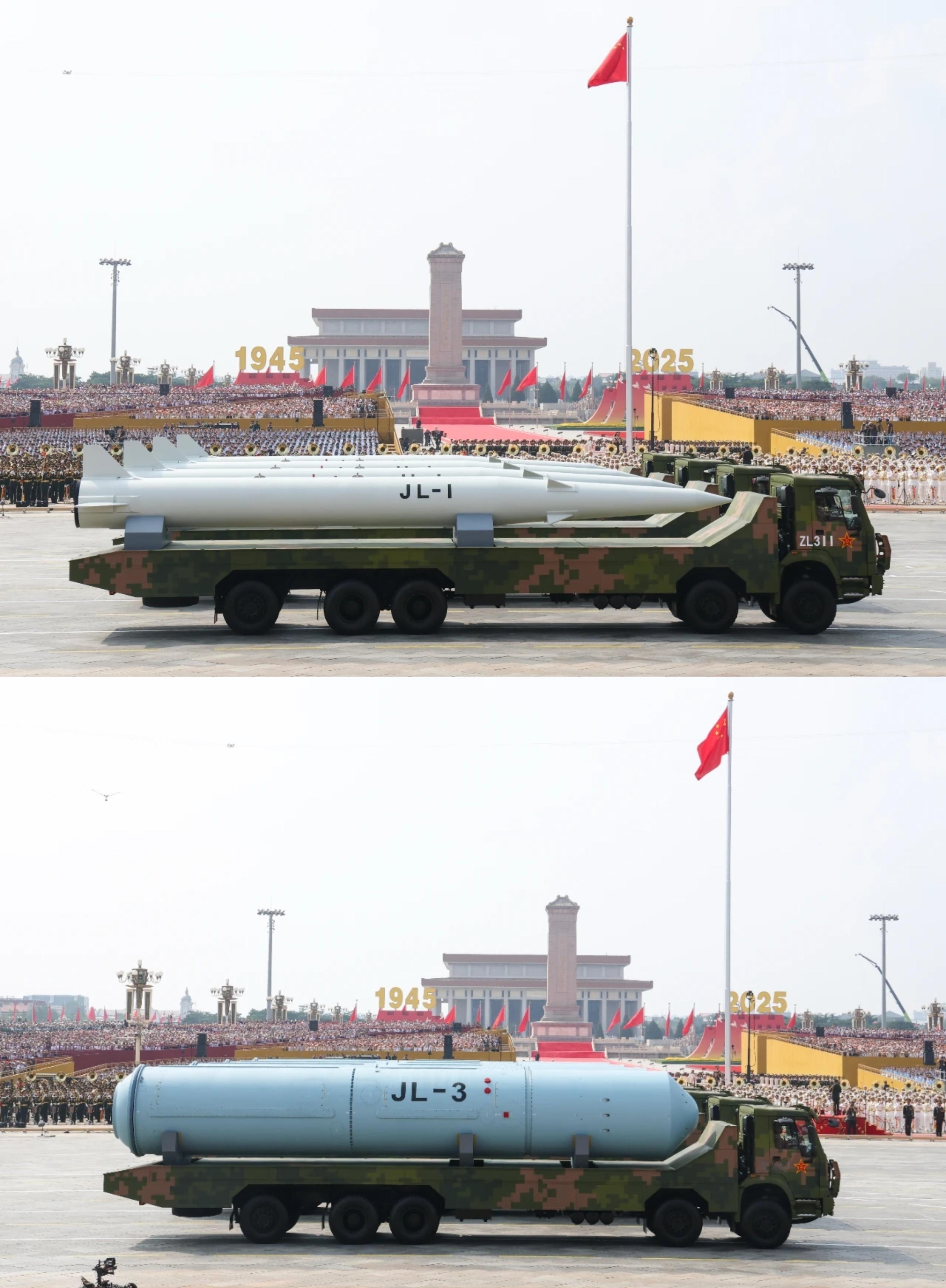 同个机位，接受检阅的JL们惊雷-1空基远程导弹巨浪-3潜射洲际导弹惊雷巨浪，不断