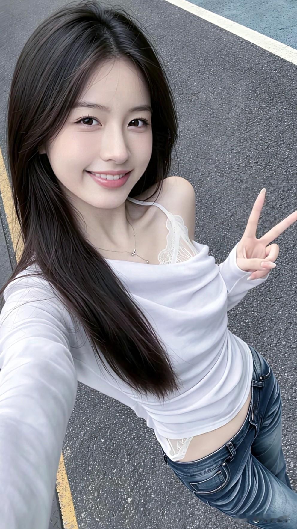 白衣长发少女蓦然回眸浅笑，俏皮比出V字，满眼都是清甜治愈的快乐。分享甜美小姐姐随