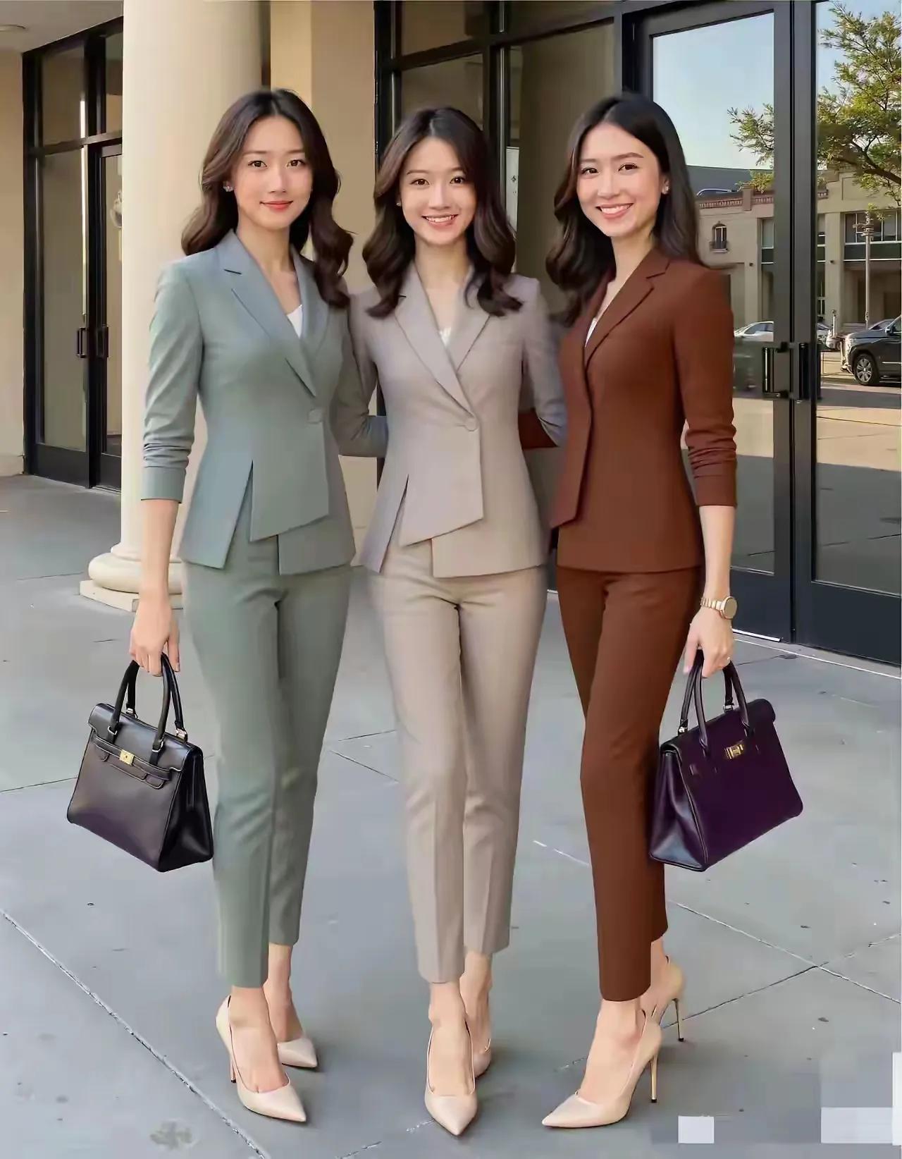 在这三人中，其中有一个是她们的领导。请问，根据三人的表情、气质、年龄等等，你认为