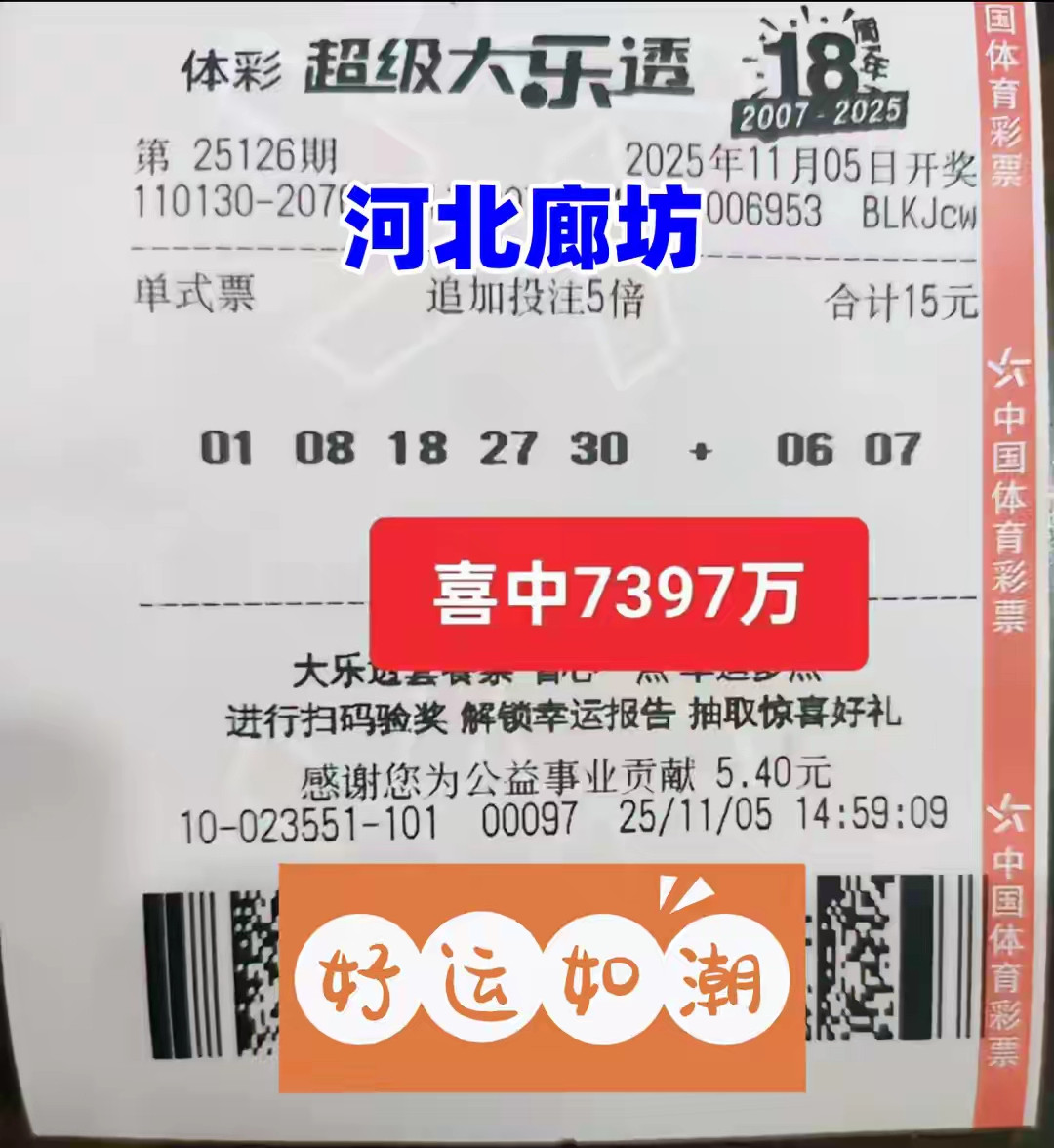 廊坊幸运儿独揽大乐透7397万元巨奖，沾喜气
