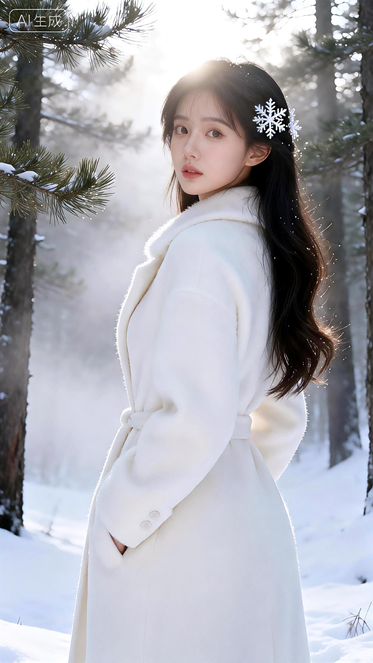 天南地北大拜年松林覆雪千层，她回眸时，冬天忽然有了温度。