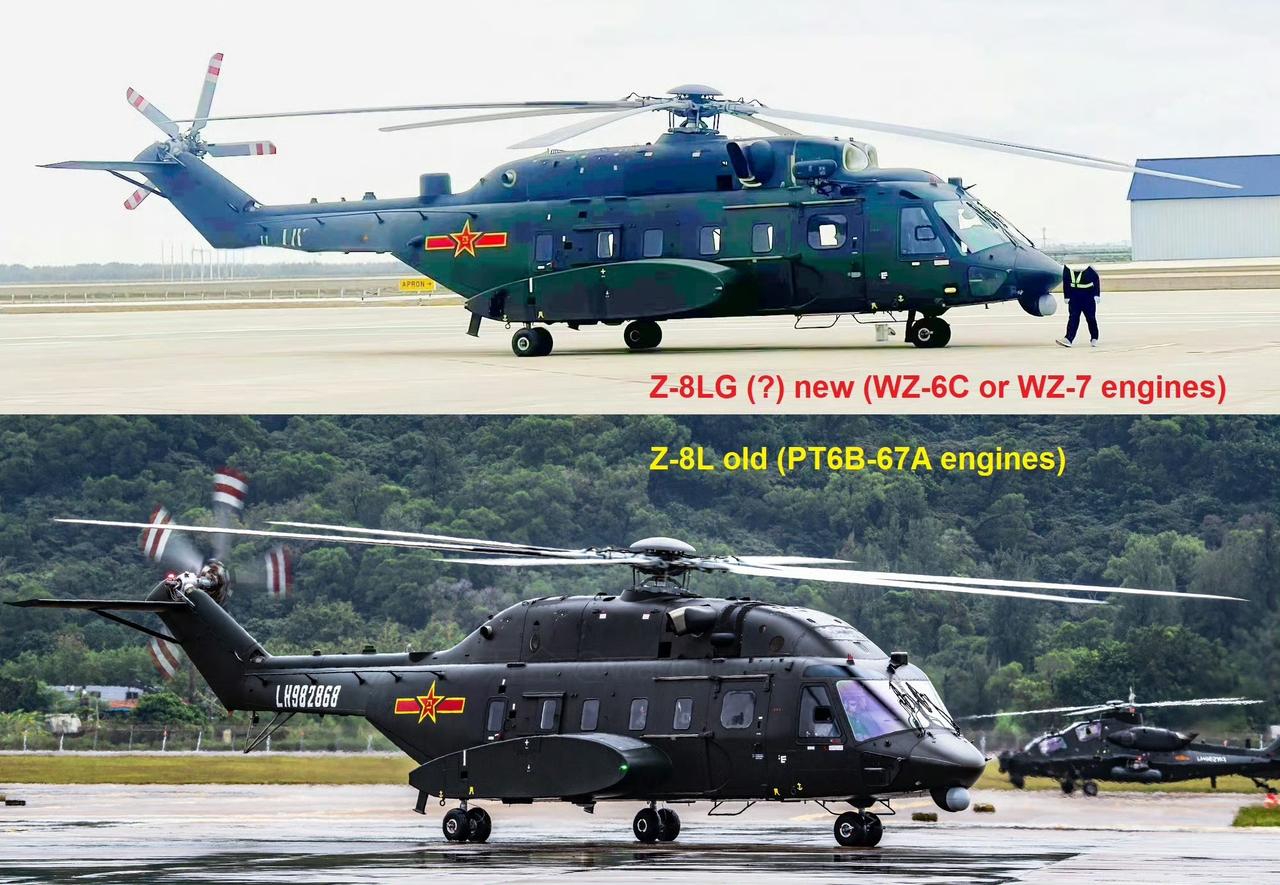 装备新型涡轴-7发动机的新型"直-8L"直升机和装备PT6B-67A的老"直-8