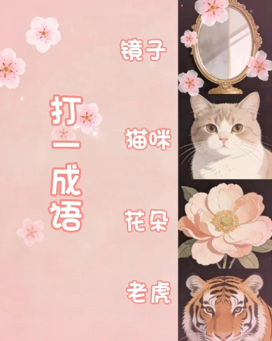  镜子+猫咪+花朵+老虎，猜成语能秒答的人，脑洞和文化功底双在线！评论区秀答案