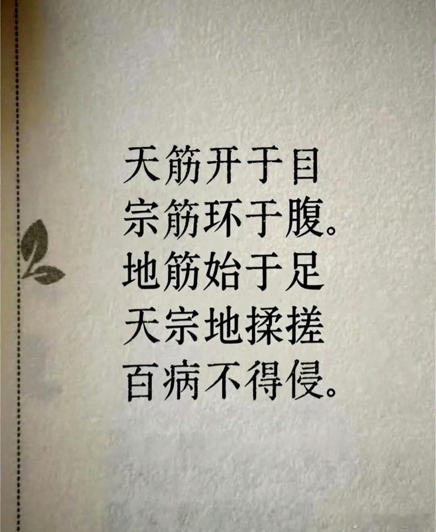 中医养生口诀核心是教你通过揉搓三条“筋”来调理身体。口诀解析口诀里的“天筋”、“