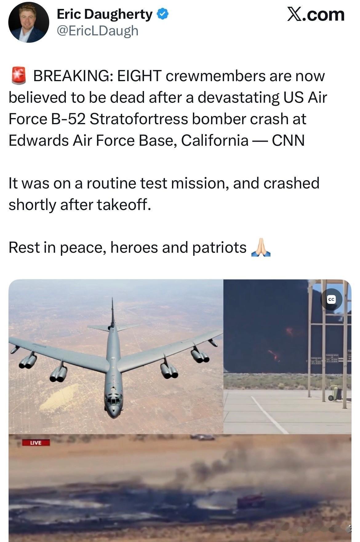 突发快讯（来源CNN）：美国空军一架B-52“Stratofortress”轰炸