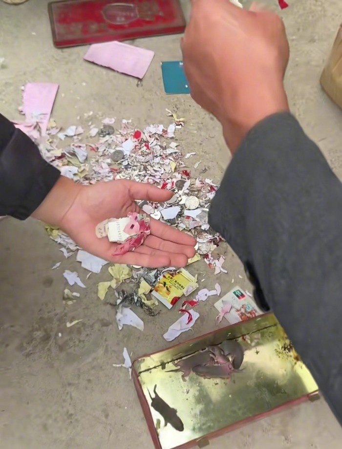 【#现金和存折藏铁盒被老鼠咬成碎片#：存折已补办，现金太碎已无法兑换】日前，安徽