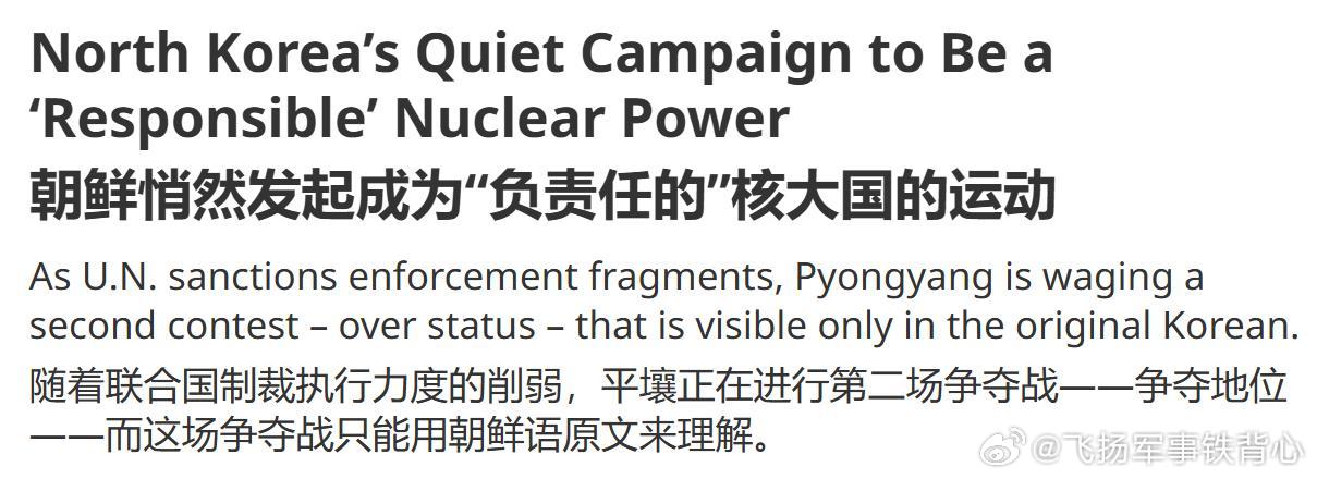 朝鲜最近的声明表示朝鲜是“负责任核国家”（책임있는핵보유국），一个韩国专家（