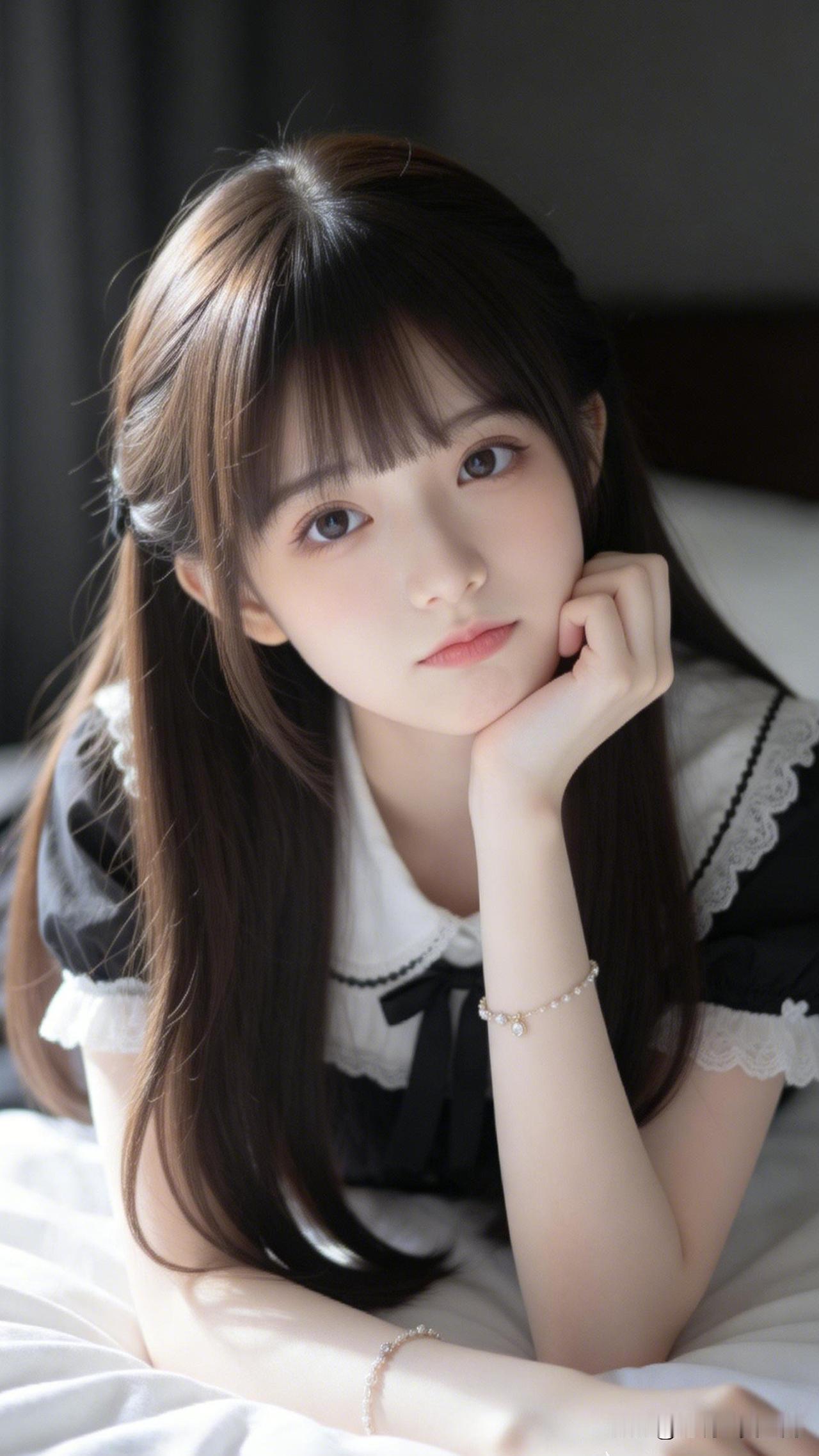 少女心满满，黑白连衣裙，温柔似水。你眼中的小清新女生