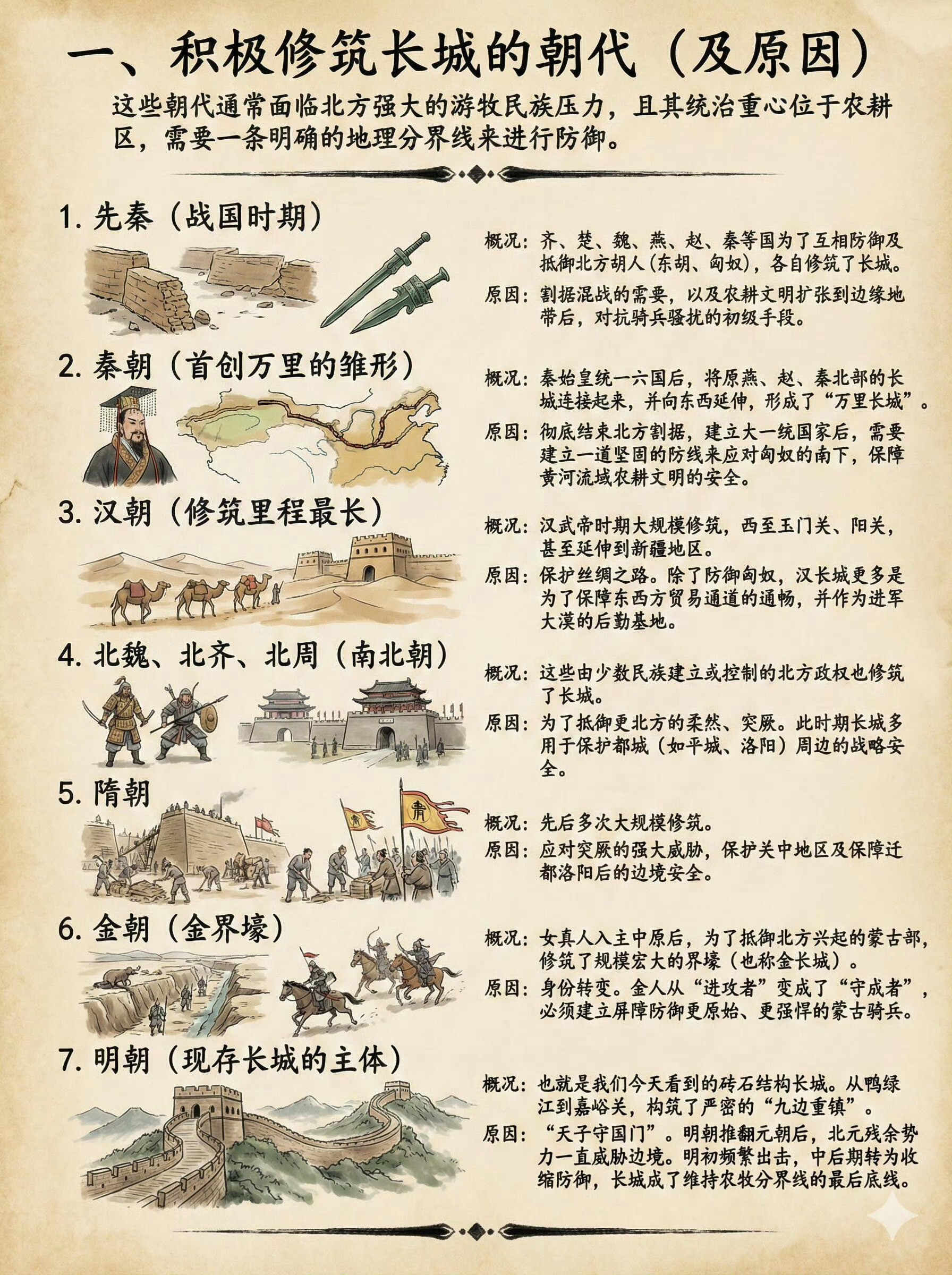 我国历史哪些朝代修长城，哪些不修，为什么？