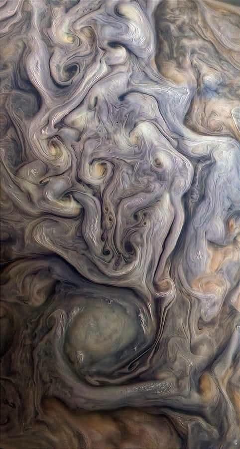 这是有史以来获得的最详细的木星特写图像之一。在这张惊艳的照片中，朱诺探测器捕捉到
