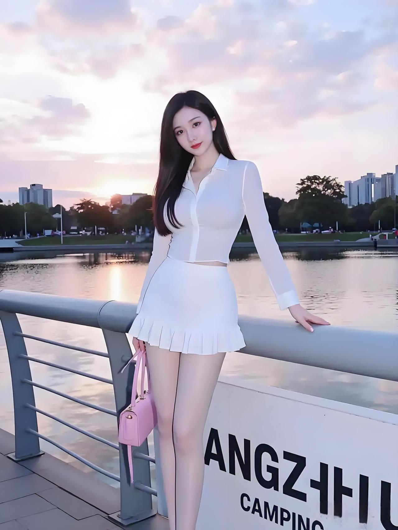 白裙少女倚栏赏景，曼妙身材流连忘返！穿搭身材