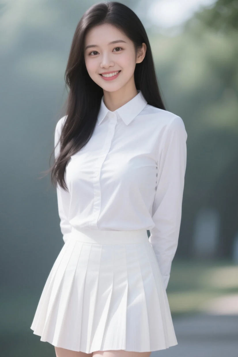 乌黑长发随风扬起，像极了校园剧里的女主角