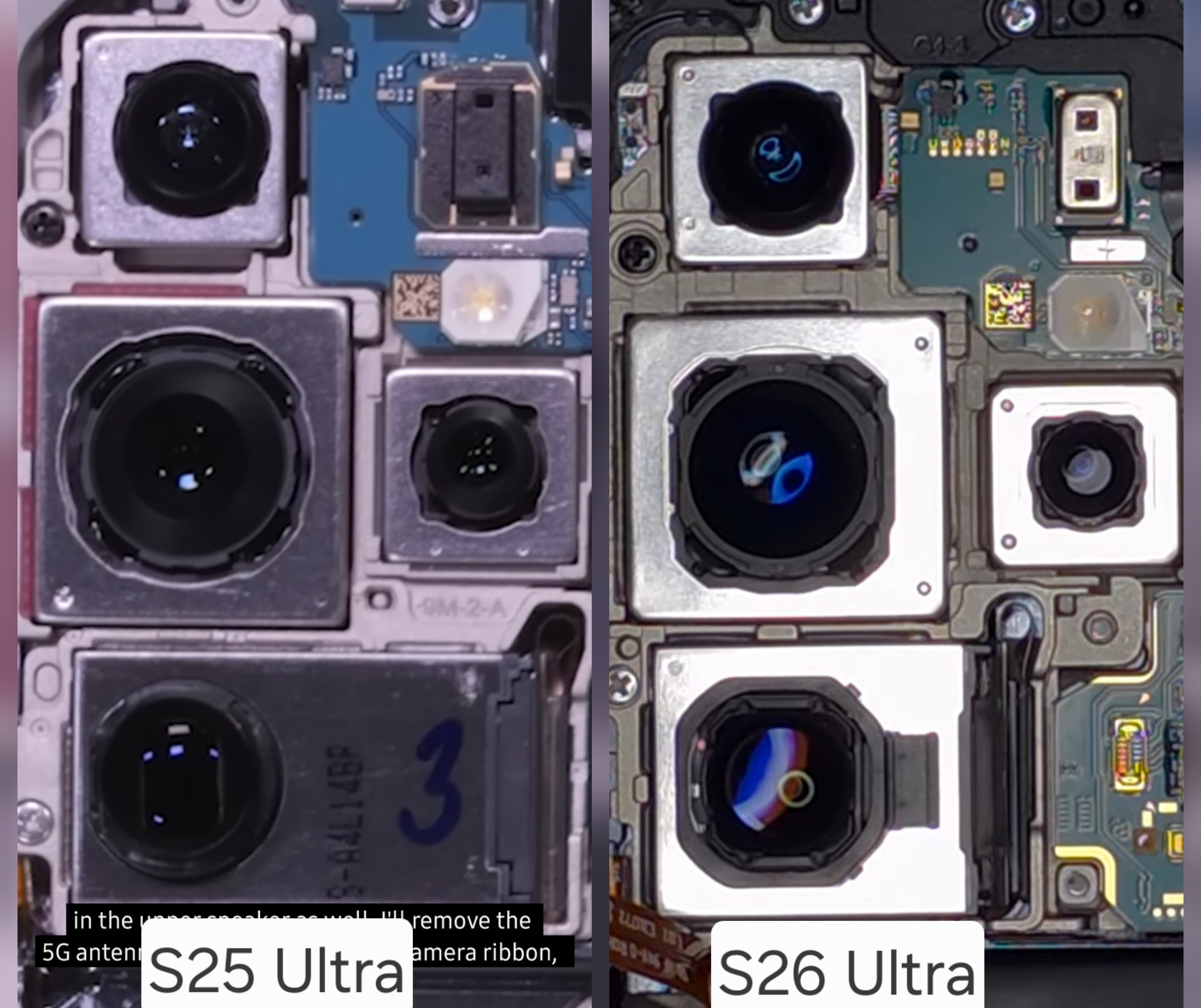 三星S25Ultra和S26Ultra的5倍长焦有明显的不同。后者体积明显缩