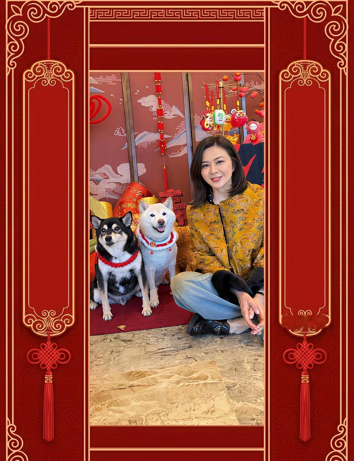 关之琳新年照美爆了！照片中的关之琳身穿新中式黄色外套，内搭黑色打底，下穿蓝色牛