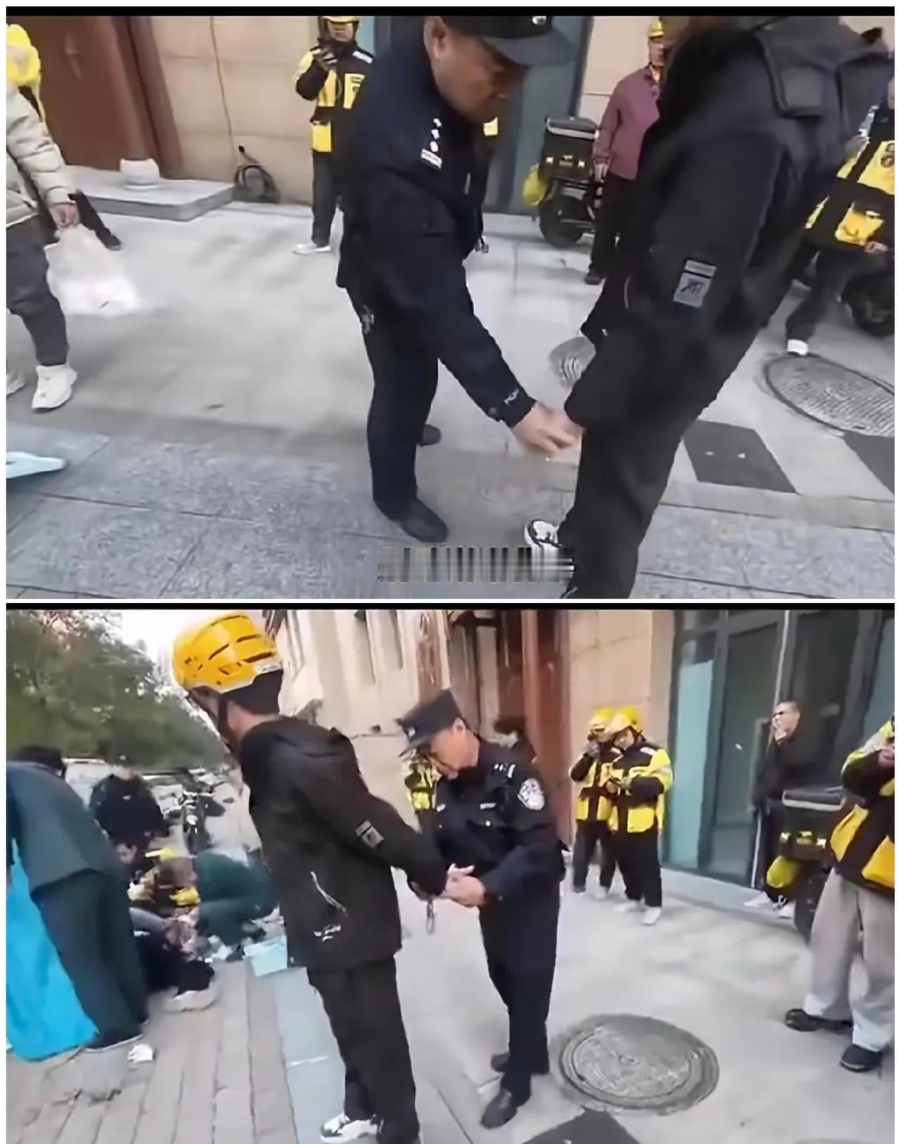 外卖小哥在冲突后呆立原地等待警察的画面，比冲突本身更令人揪心。当两位站长倒地后，