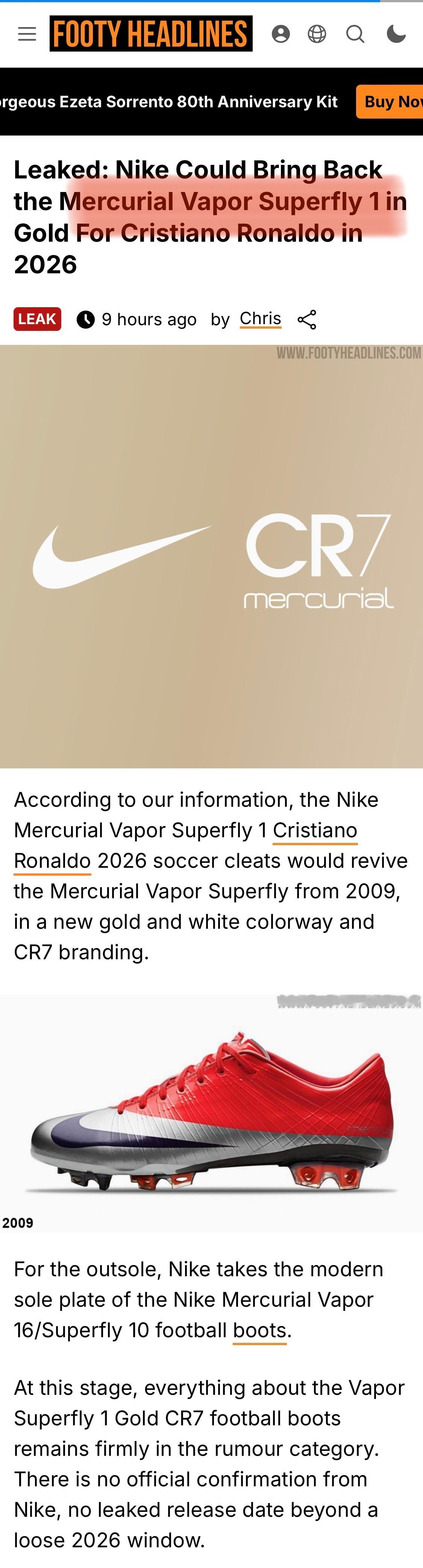 不知道真的假的，说耐克要给罗出一款金色签名鞋(但不是2026世界杯款，而是之前那