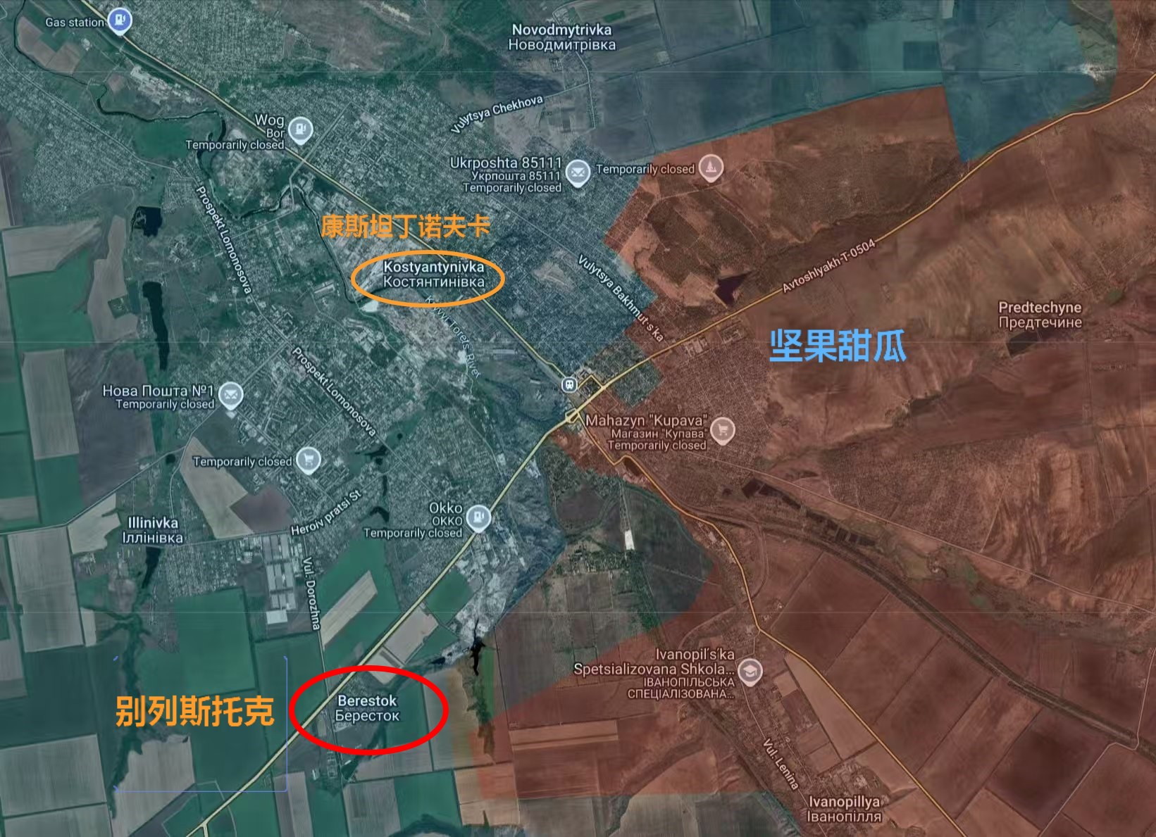 康斯坦丁诺夫卡，俄军南部集群不知不觉占了不少了，现在正往南部的别列斯托克进攻，一