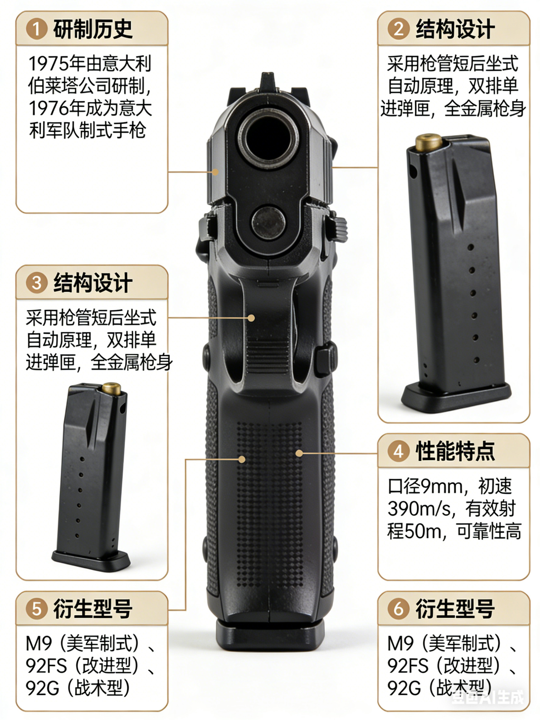 军事ai新视野意大利伯莱塔92手枪伯莱塔92手枪是意大利伯莱塔公司于20世纪7
