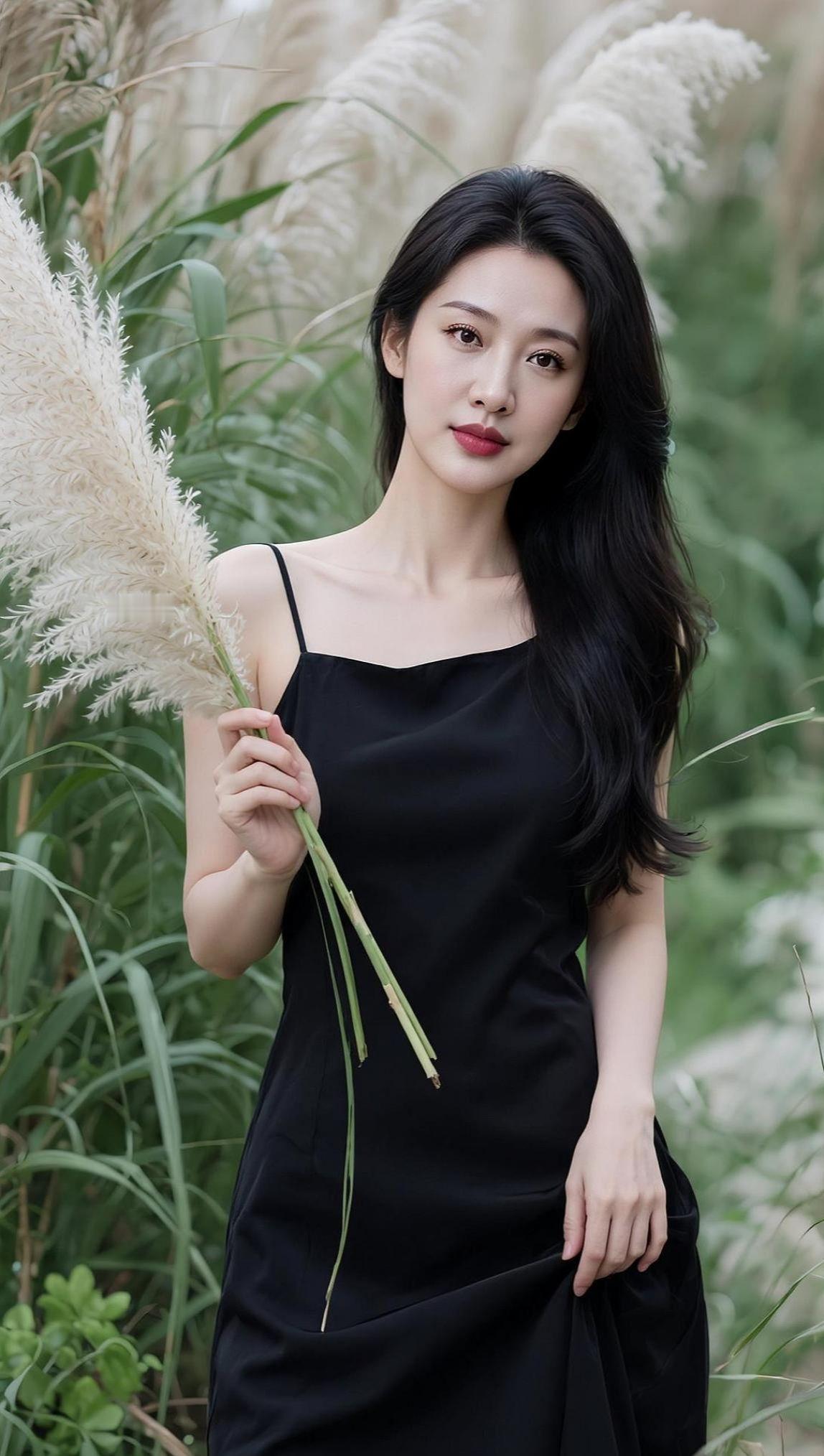 红妆美人倚芳草，轻纱拂面似春风。