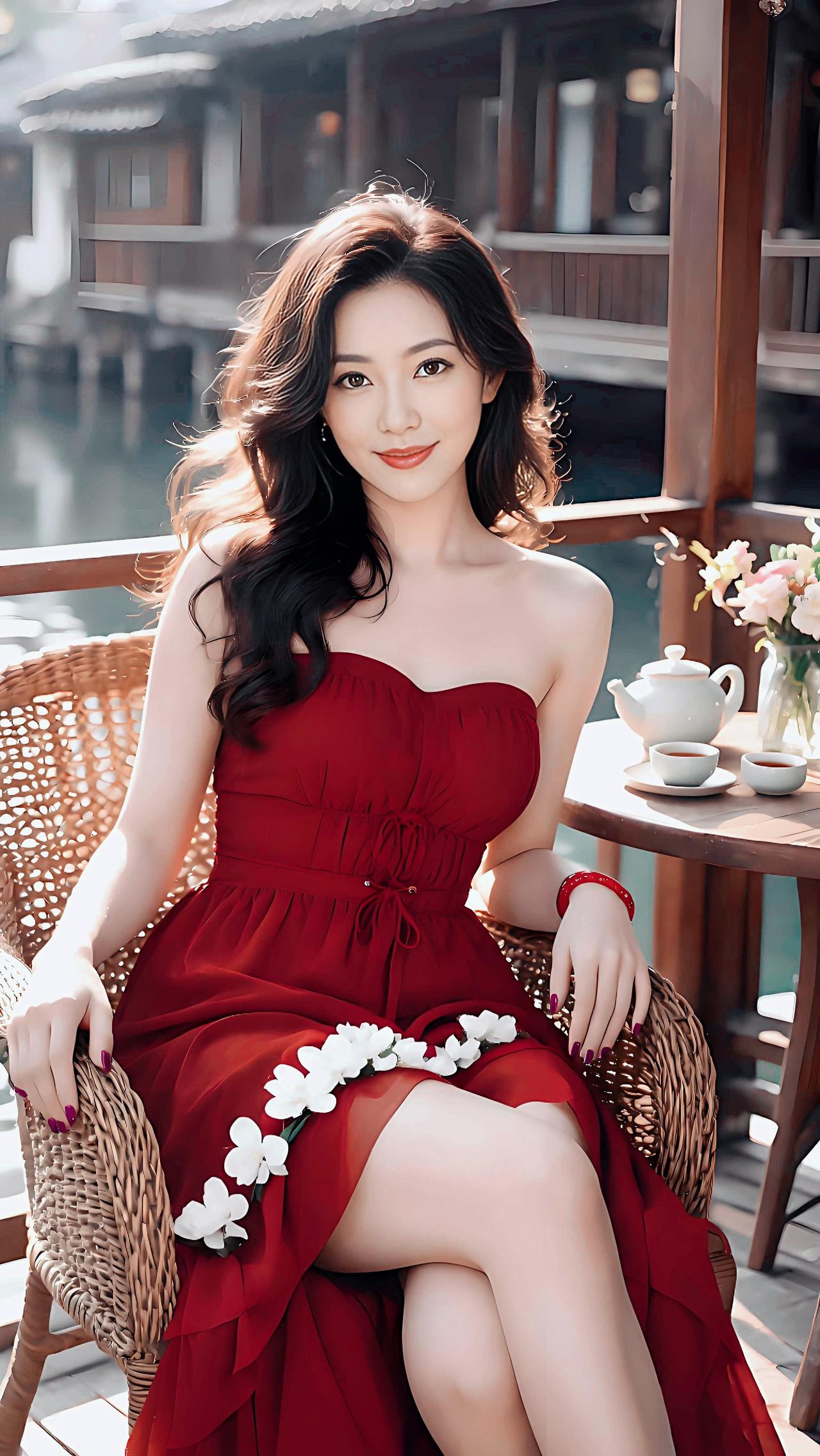 水乡清茶时光，红衣配清茶，惬意满分