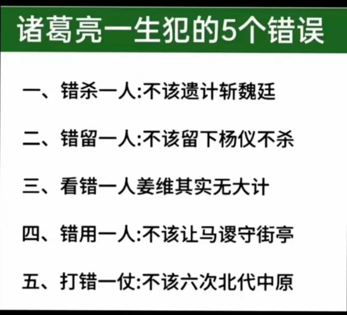 诸葛亮一生犯的5大错误