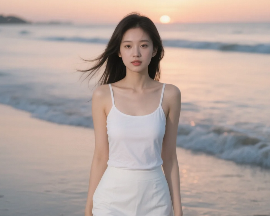 夏日限定浪漫，她在海边等一场落日温柔