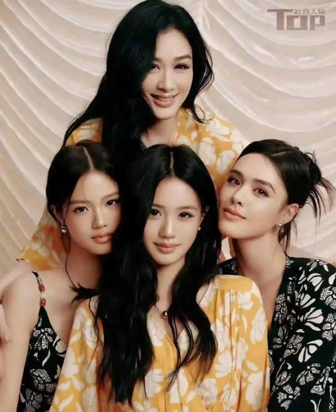 钟丽缇母女四人登上杂志，辨识度超高，各有各的特色，三女儿也太好看了吧​​​