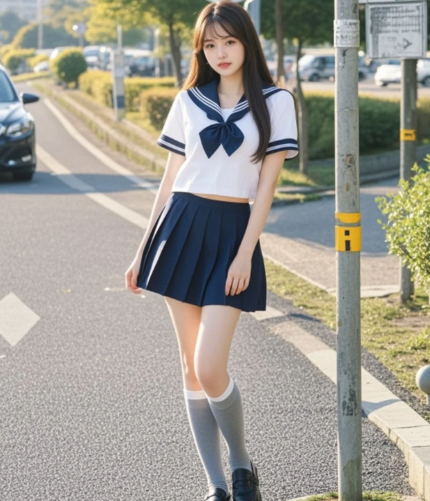 清纯水手服性感转身这腿长是真实存在的吗