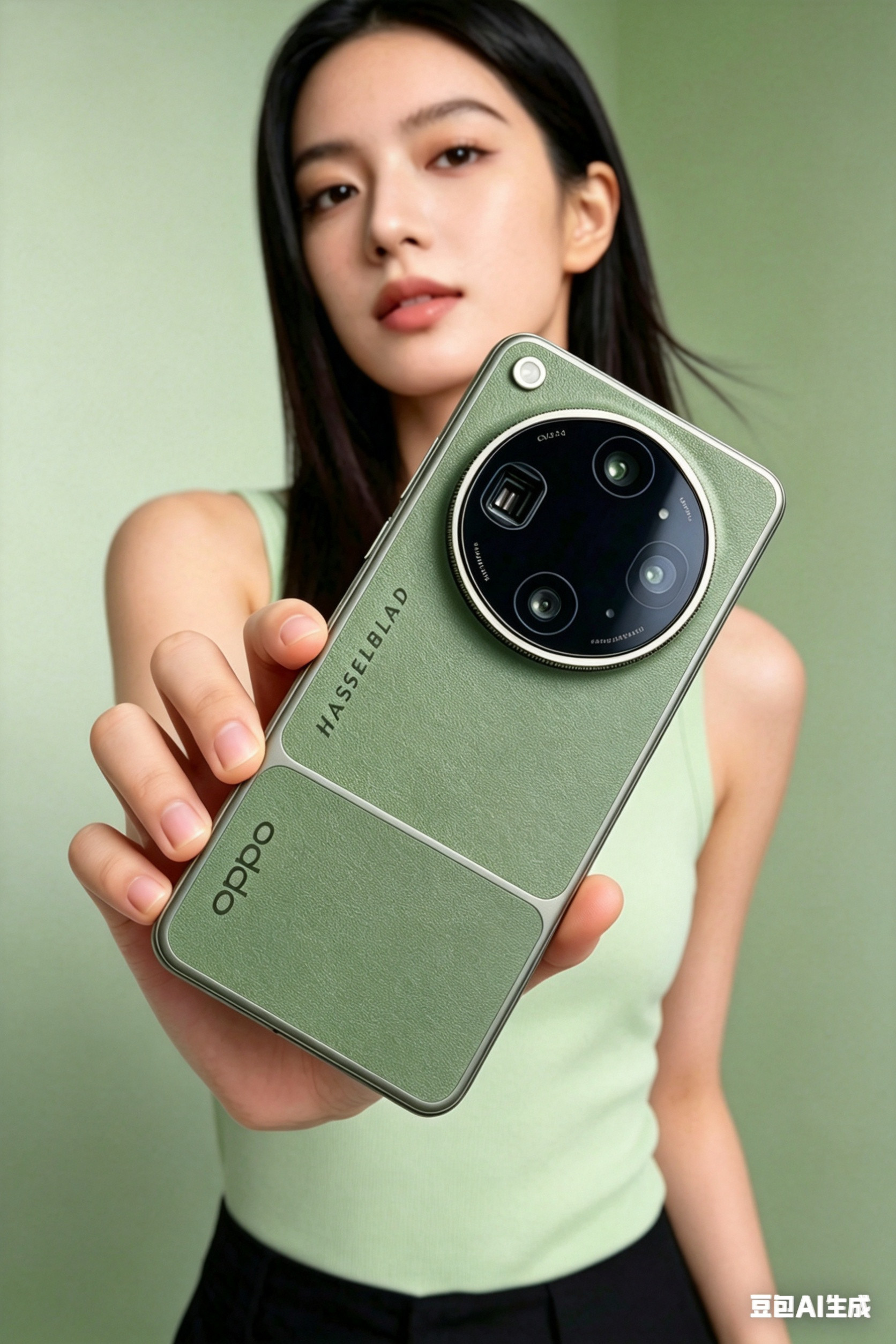 你别说，生成了一组模特手持OPPOFindX9Ultra的图，看着还挺高级