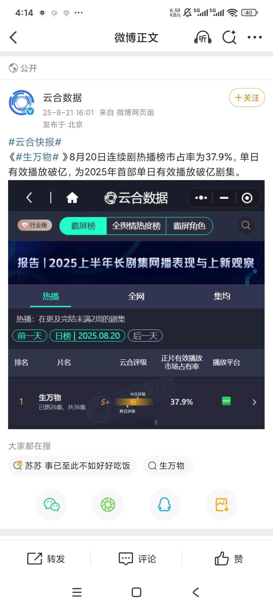 卧槽卧槽卧槽全体起立，生万物单日播放量破亿了！！！​​​