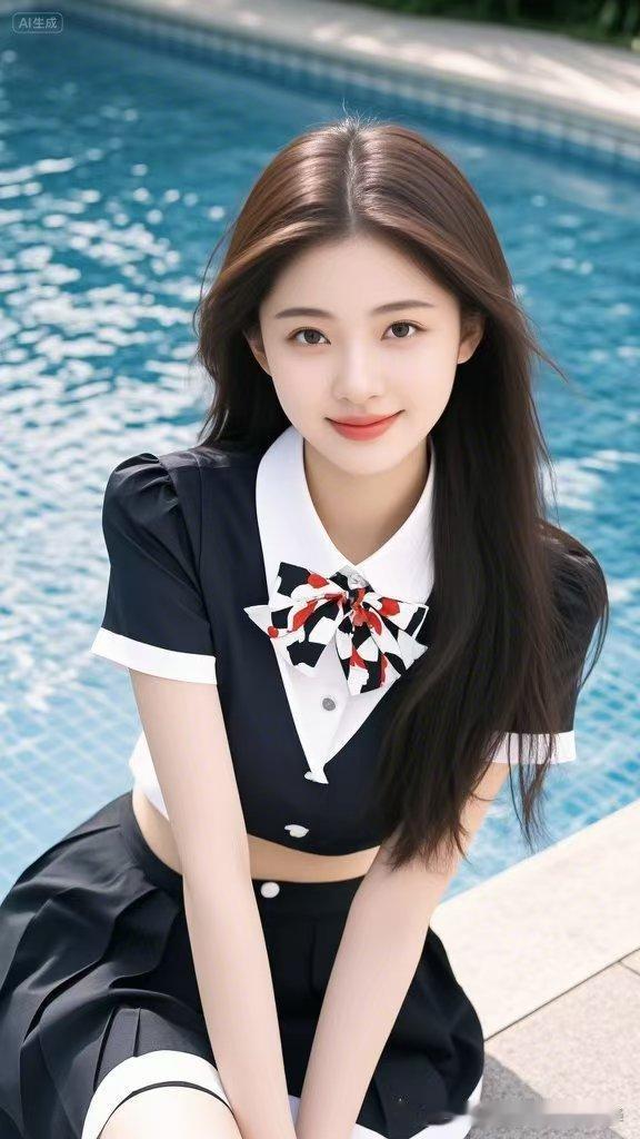 泳池边的学姐，笑容甜美如初夏微风，治愈系日常，美到犯规！