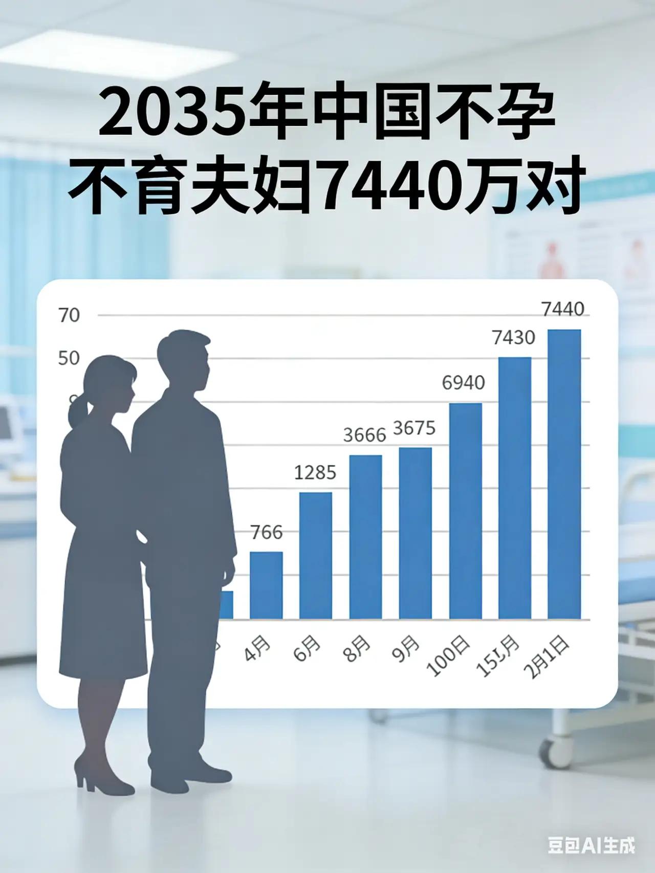 预计2035年国内有7440万对夫妇不孕不育，这比法国总人口还多，至少将减少7千