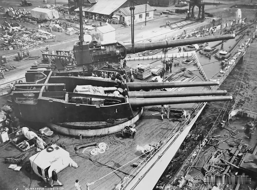建造中的“敦刻尔克”号“敦刻尔克”号战列舰是20世纪30年代法国海军为应对德国