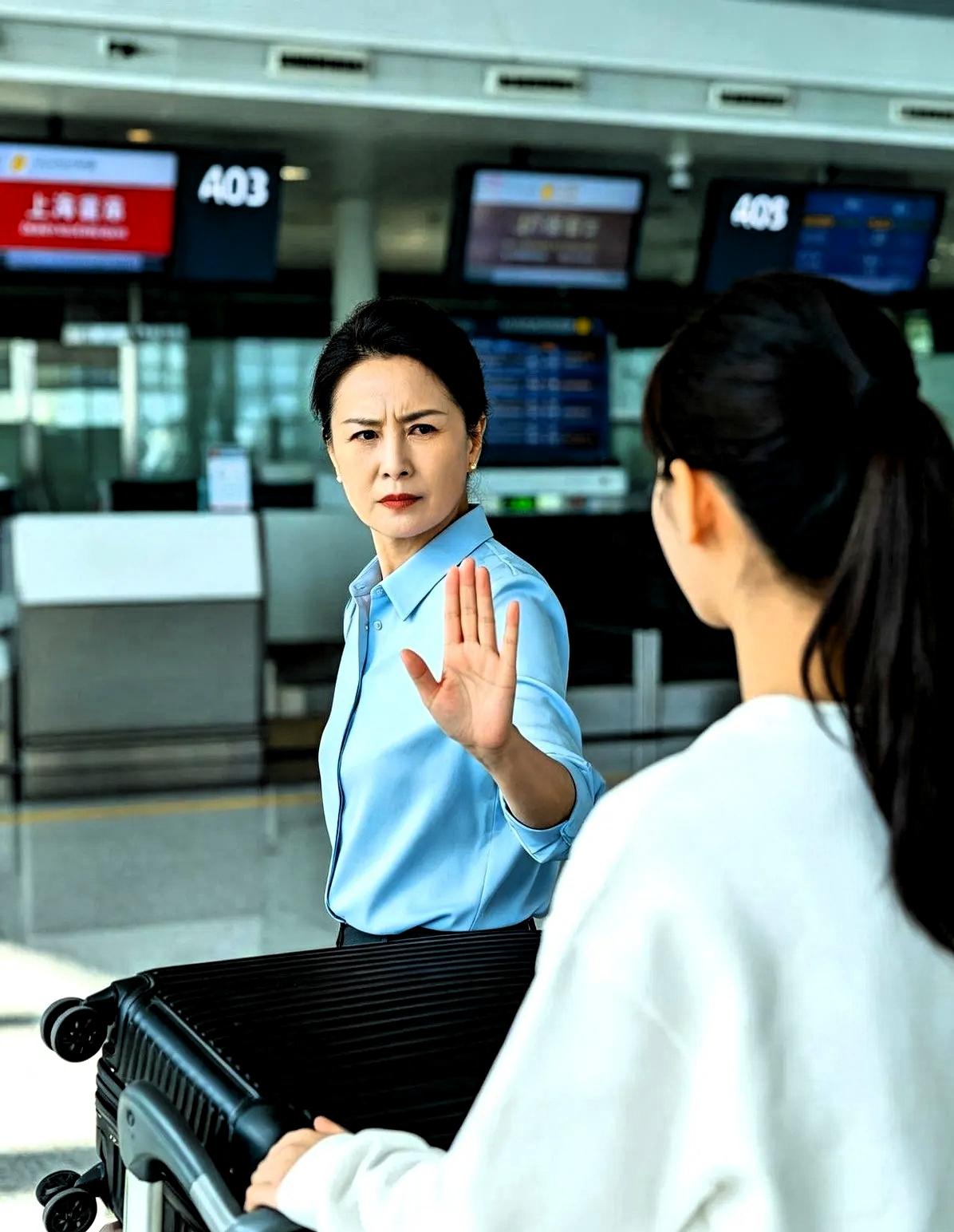 上海浦东机场，一个女孩拖着个半人高的行李箱，径直走向吴女士。对方拖着很大的行