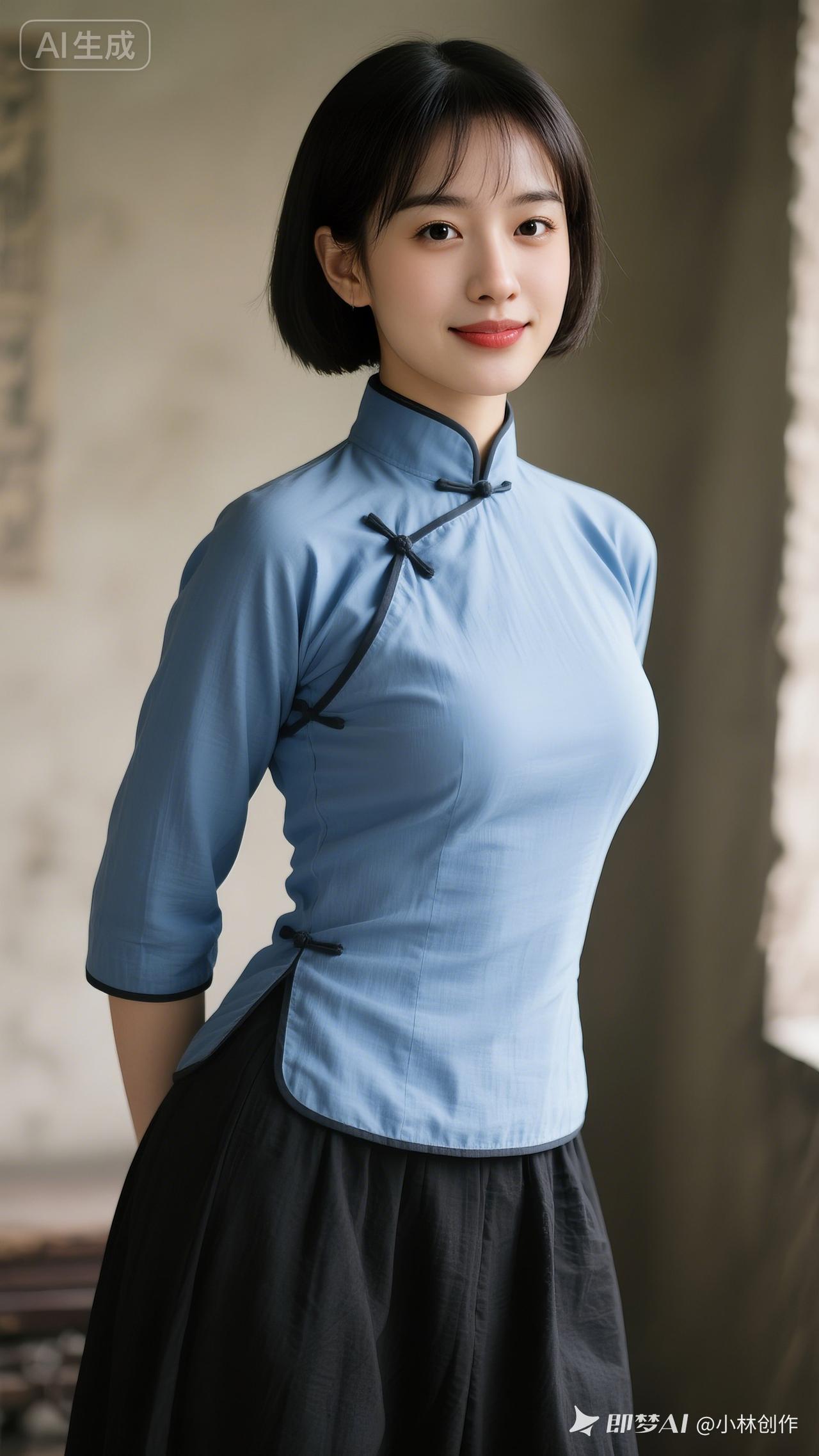 复古蓝旗袍，优雅气质，尽显东方韵味！