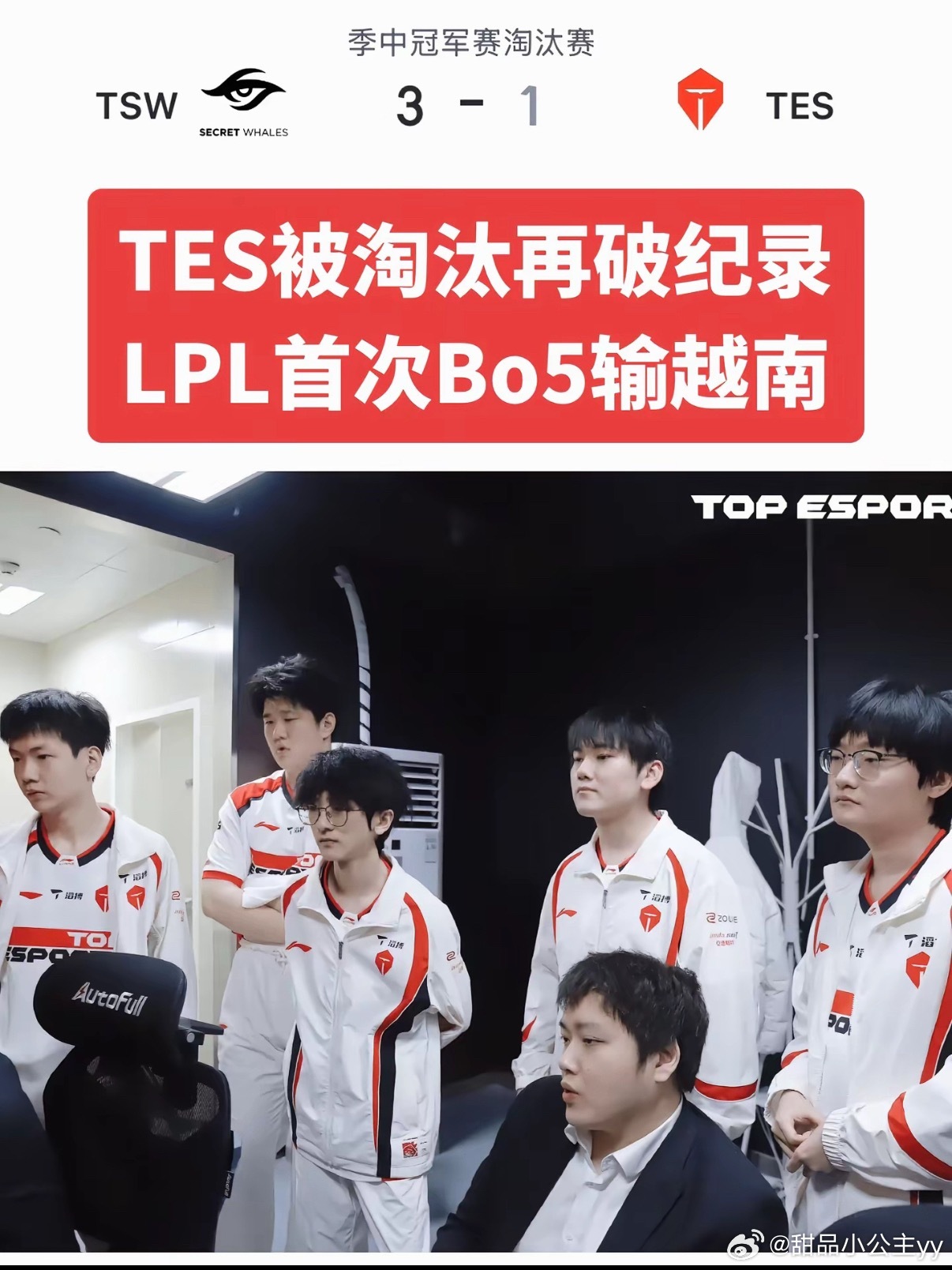 Kanavi谈TES输越南Kanavi表示TES不敌越南战队TSW，并不能完全归