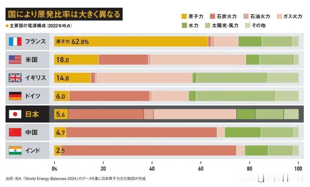 各国能源构成大比拼：法国以核能为主，中国多元发展。各国核能发电比例，法国最高