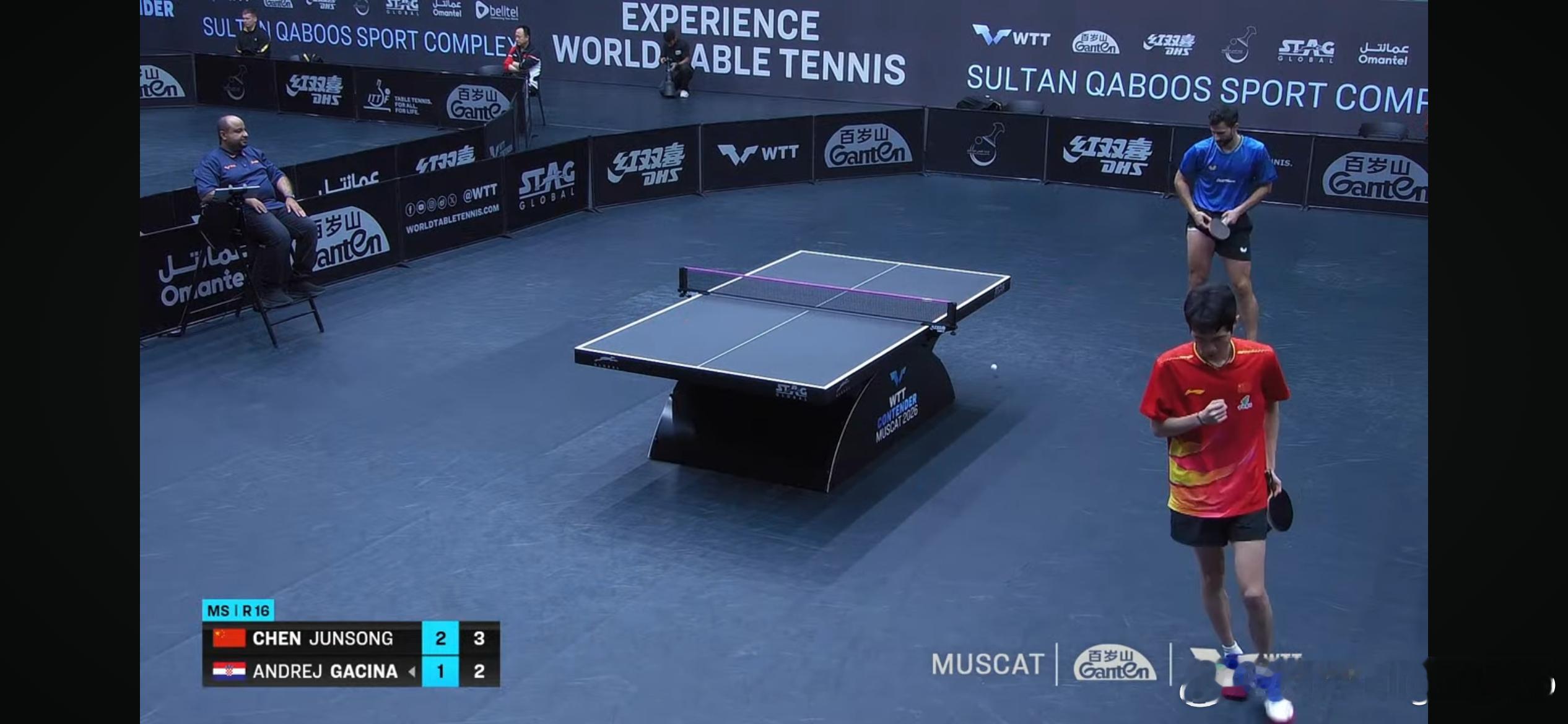 WTT常规挑战赛马斯喀特站2026男单1/8决赛：🇨🇳陈垣宇3比0纳维德·