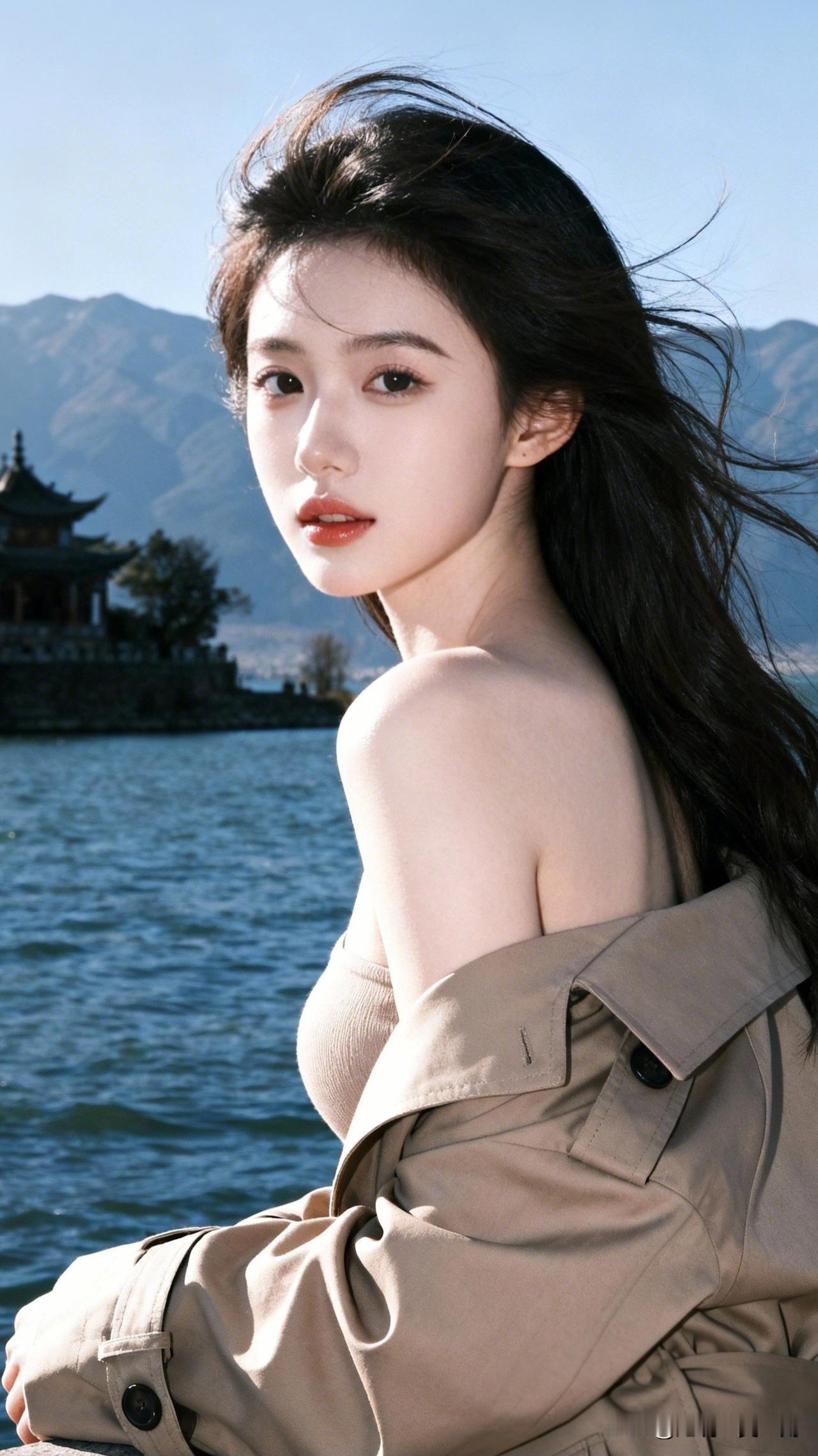 山外青山楼外楼，江边美人似画游。分享唯美照片山间少女，清风拂面，岁月静好。