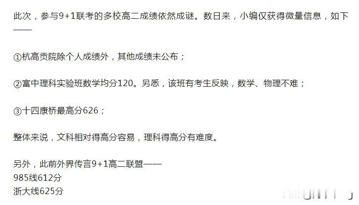 刷到公众号上高二9+1联盟的一点消息。杭高只公布了个人成绩，我们学校这次也只