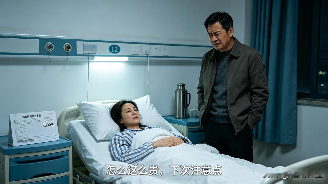 老公月入五万，我生病住院他嫌医药费贵急性阑尾炎手术，花了八千。他皱着眉说“怎