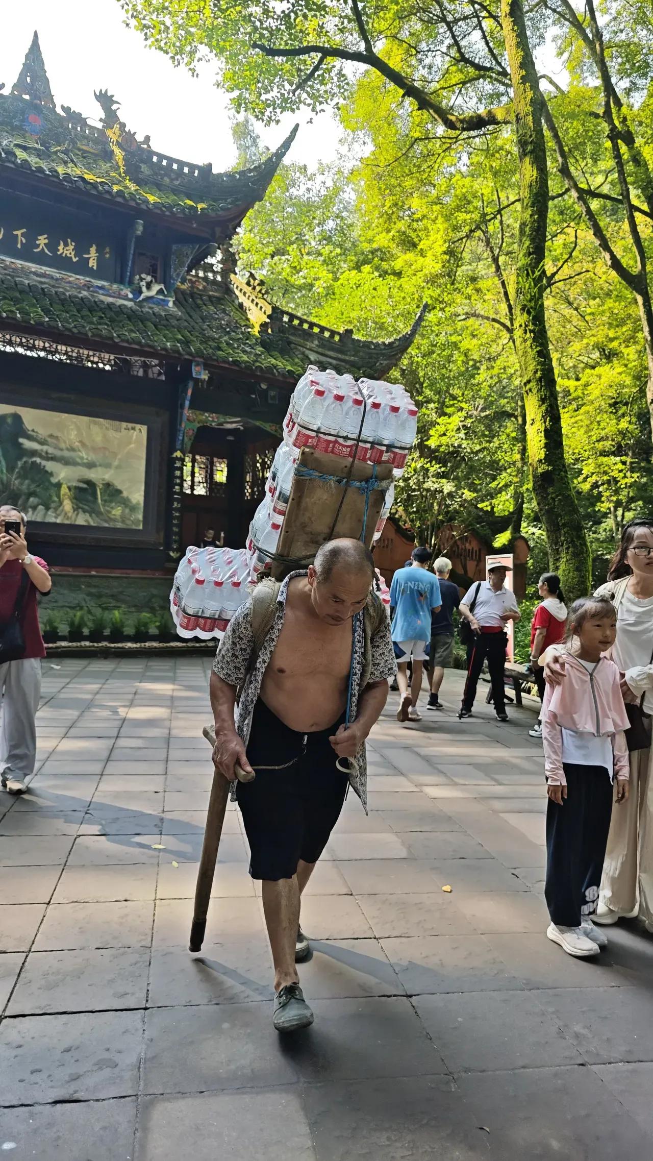 网友走过去俯身问他：大哥，这样背一趟多少钱。大哥：几十块钱。网友：具体多